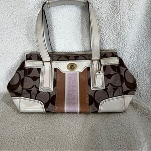 Coach Brown and Cream Signature Tote Bag